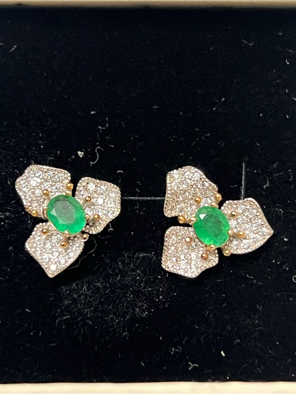 Genuine Emerald Floral Pavé Stud Earrings - Women Jewelry